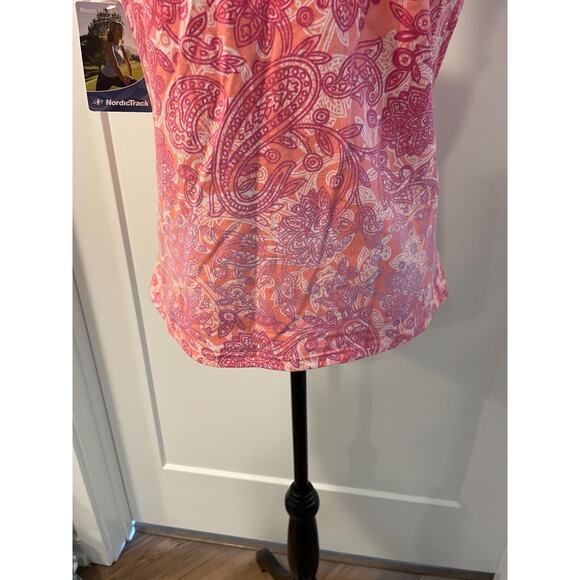 NordicTrack athletic racer back LARGE new build in bra floral yoga pink orange - Picture 3 of 14